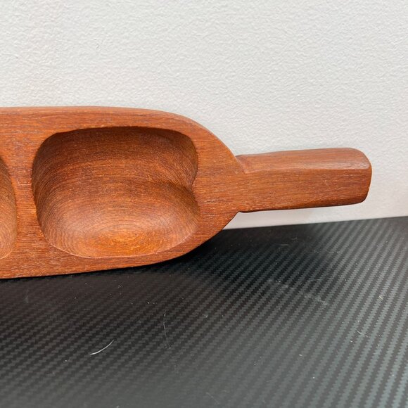 Imperial International Handcrafted Teak Three-Compart Wooden Bowl Snack Tray - Picture 2 of 10